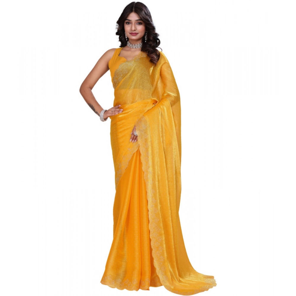 Women's Jimmy choo Embellished Bollywood Saree With Unstitched Blouse 5.5Mtr (Mustard) - Image 2