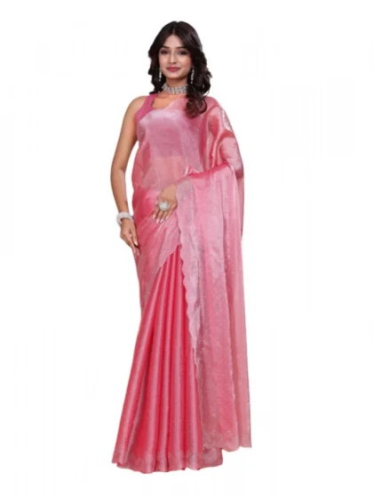 Women's Jimmy choo Embellished Bollywood Saree With Unstitched Blouse 5.5Mtr (Pink)