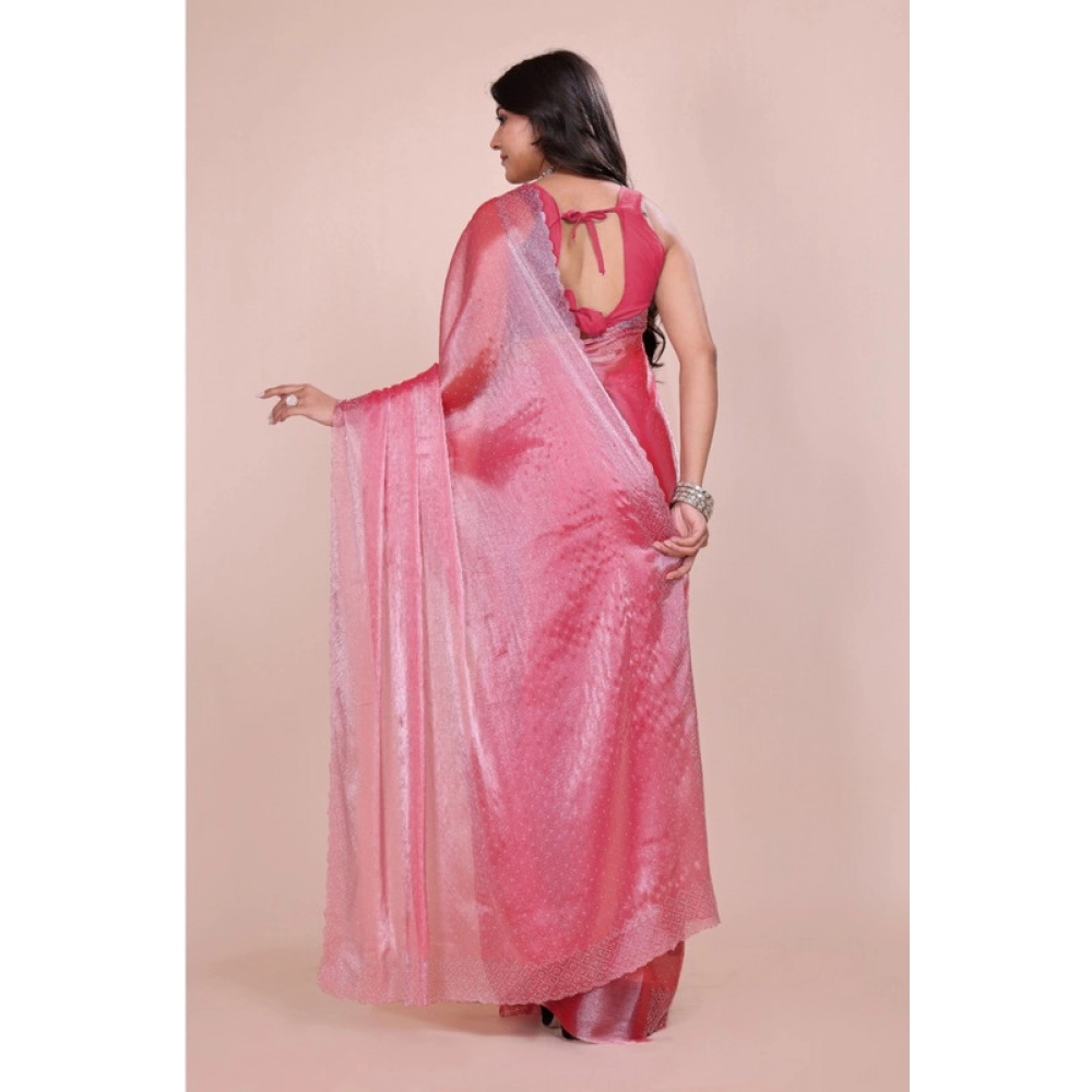 Women's Jimmy choo Embellished Bollywood Saree With Unstitched Blouse 5.5Mtr (Pink) - Image 2