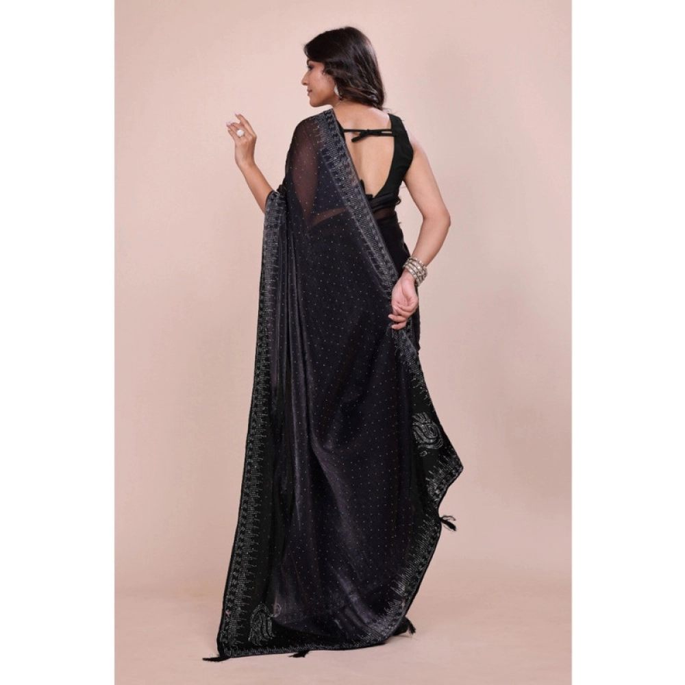 Women's Jimmy choo Embellished Bollywood Saree With Unstitched Blouse 5.5Mtr (Black) - Image 2