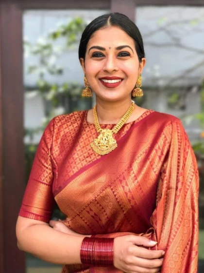 Women's Litchi silk Printed Saree With Unstitched Blouse (Red)