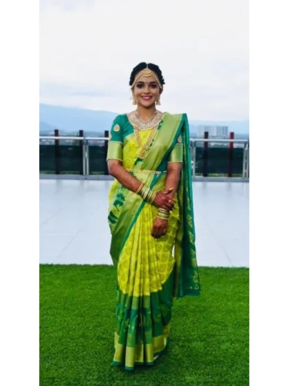 Women's Litchi silk Printed Saree With Unstitched Blouse (Light Green)