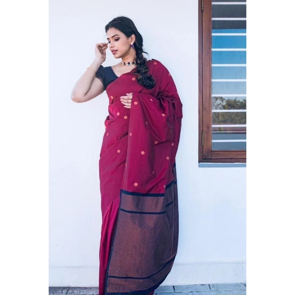 Women's Litchi silk Printed Saree With Unstitched Blouse (Red) - Image 2