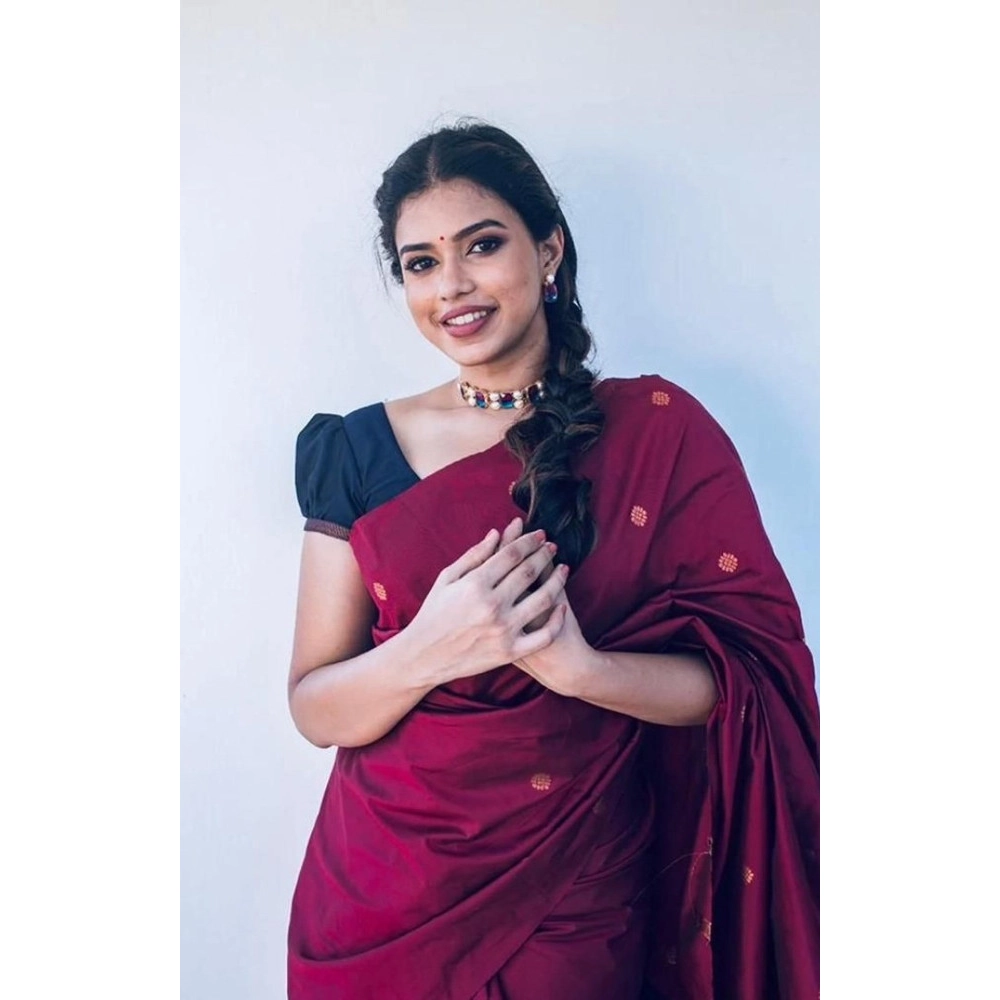 Women's Litchi silk Printed Saree With Unstitched Blouse (Red) - Image 3