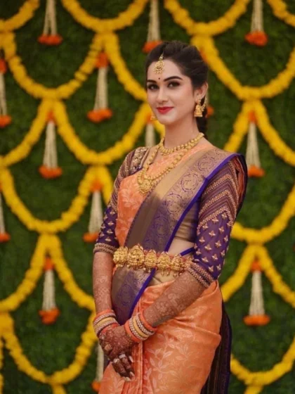 Women's Litchi silk Printed Saree With Unstitched Blouse (Orange)
