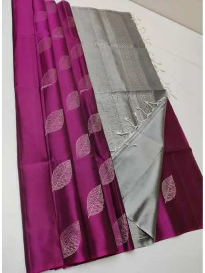 Women's Litchi silk Printed Saree With Unstitched Blouse (
Magenta With Silver)