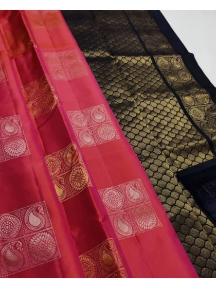Women's Litchi silk Printed Saree With Unstitched Blouse (Red)