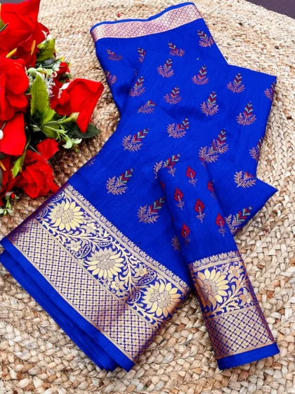 Women's Digital Dolla Silk Printed Saree With Unstitched Blouse 5.5Mtr (Blue)
