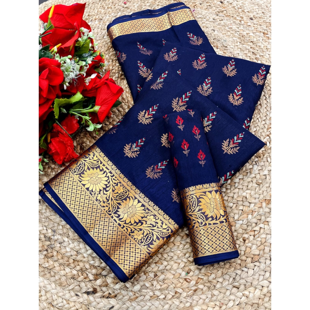 Women's Digital Dolla Silk Printed Saree With Unstitched Blouse 5.5Mtr (Blue)