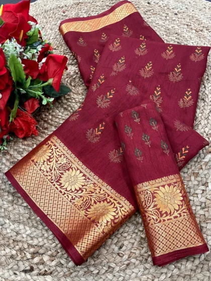Women's Digital Dolla Silk Printed Saree With Unstitched Blouse 5.5Mtr (Maroon)