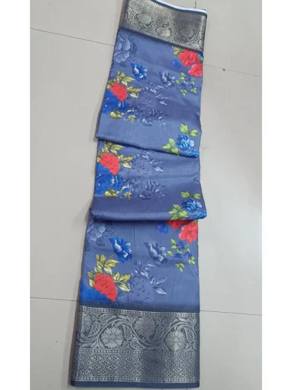Women's Digital Dolla Silk Printed Saree With Unstitched Blouse 5.5Mtr (Grey)