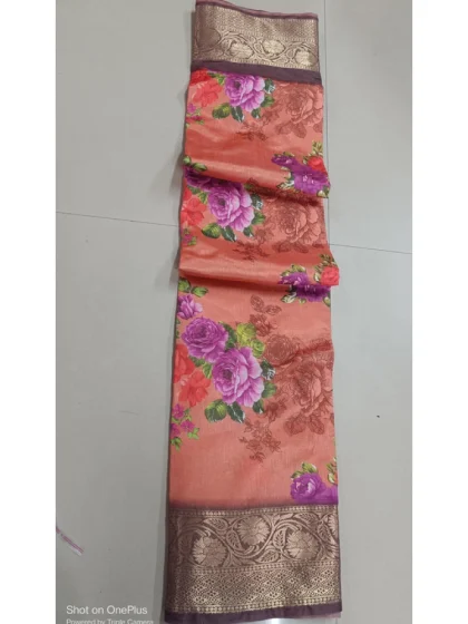 Women's Digital Dolla Silk Printed Saree With Unstitched Blouse 5.5Mtr (Orange)