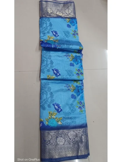 Women's Digital Dolla Silk Printed Saree With Unstitched Blouse 5.5Mtr (Sky Blue)