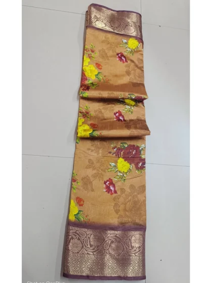 Women's Digital Dolla Silk Printed Saree With Unstitched Blouse 5.5Mtr (Mustard)