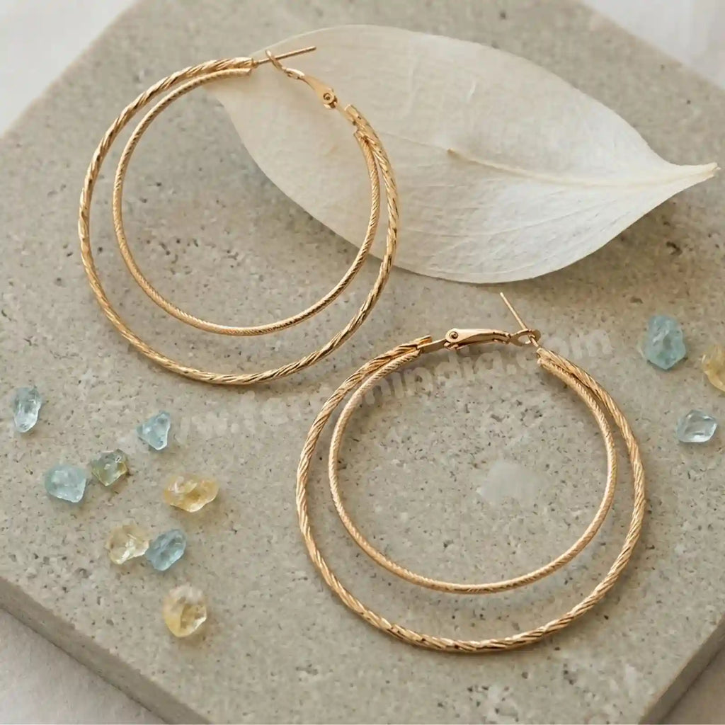 Gold Twisted Layered Hoops - Image 2