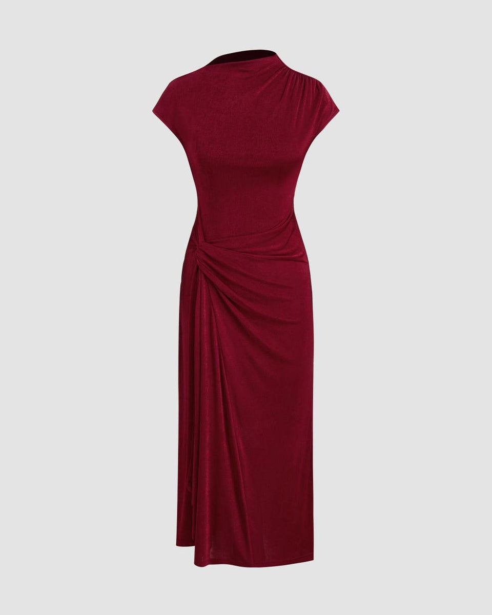 Half Sleeve Maxi Dress with Draped Detail