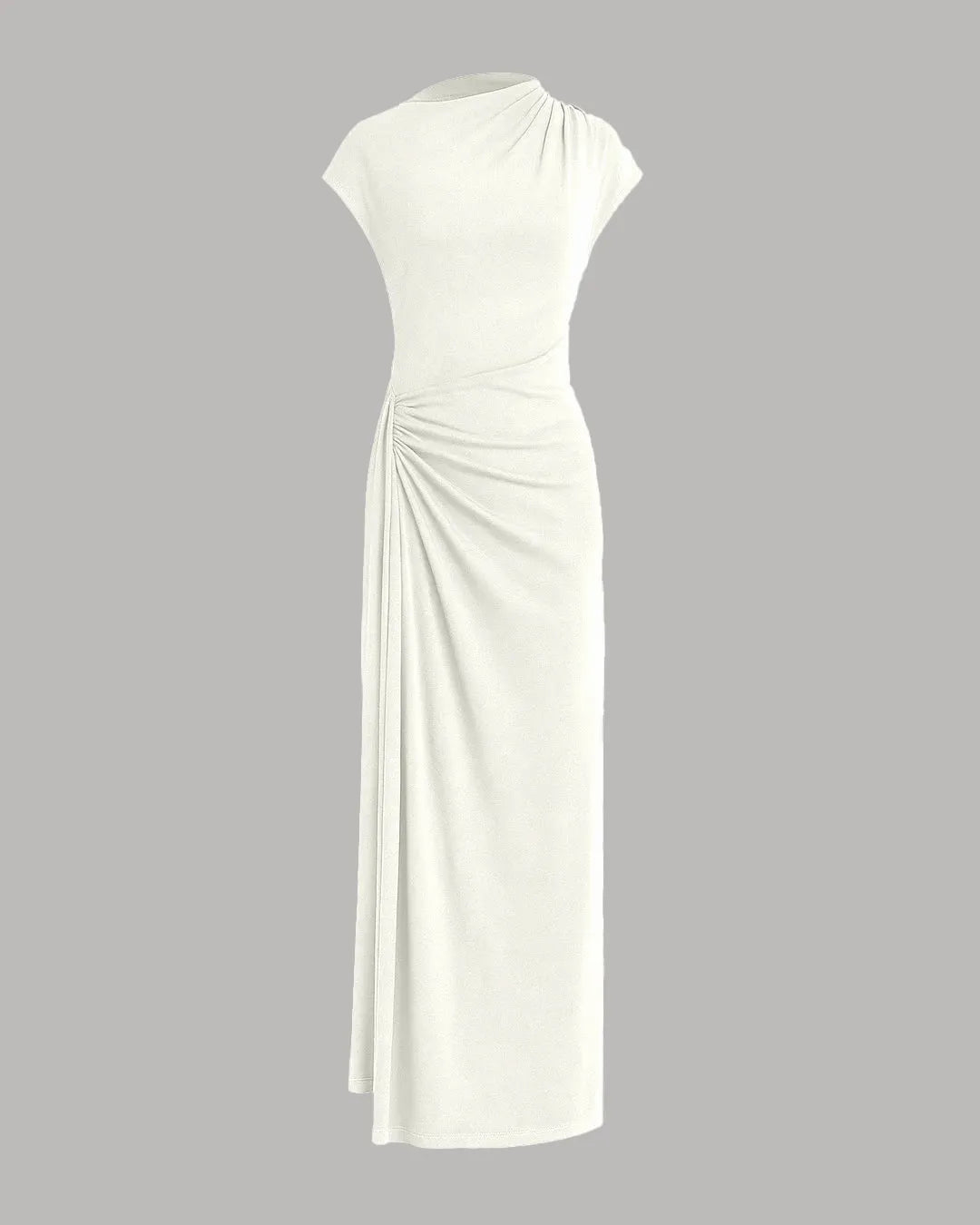 High Neck Draped Waist Maxi Dress in Milky White - Image 3