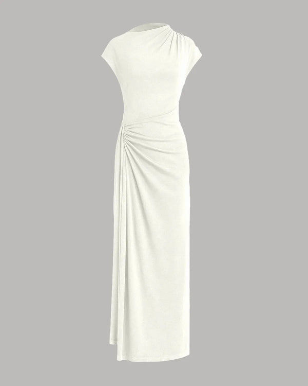High Neck Draped Waist Maxi Dress in Milky White - Image 2