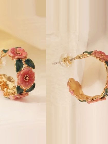 French Style Floral Hoop Earrings
