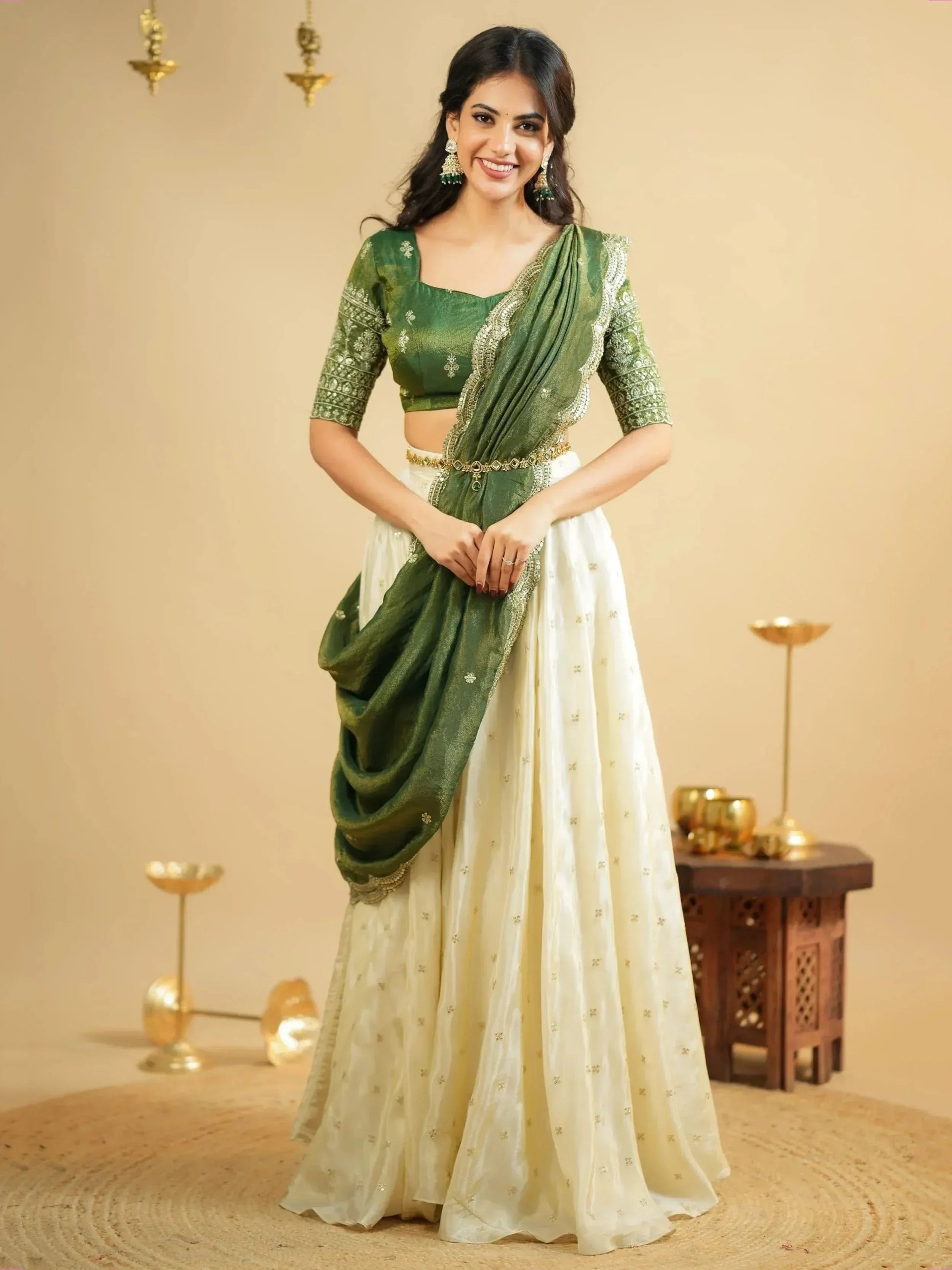Gorgeous White Silk Sequins Work Function Wear Lehenga Choli - Image 4