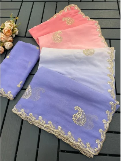 Women's Digital Printed? Geogette Saree With Unstitched Blouse (Purple, 5-6 Mtrs)