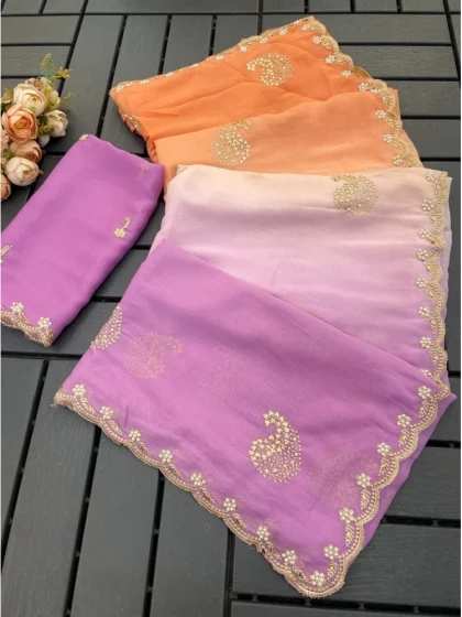 Women's Digital Printed? Geogette Saree With Unstitched Blouse (Wine, 5-6 Mtrs)