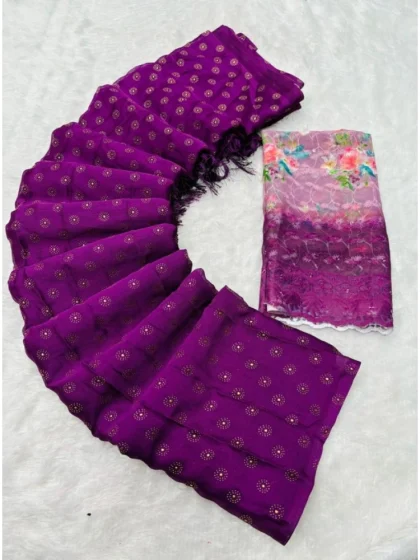 Women's Printed Brasso Saree With Unstitched Blouse (Magenta, 5-6 Mtrs)