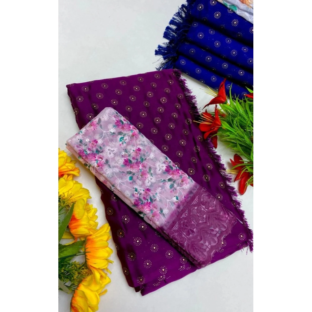 Women's Printed Brasso Saree With Unstitched Blouse (Magenta, 5-6 Mtrs) - Image 2