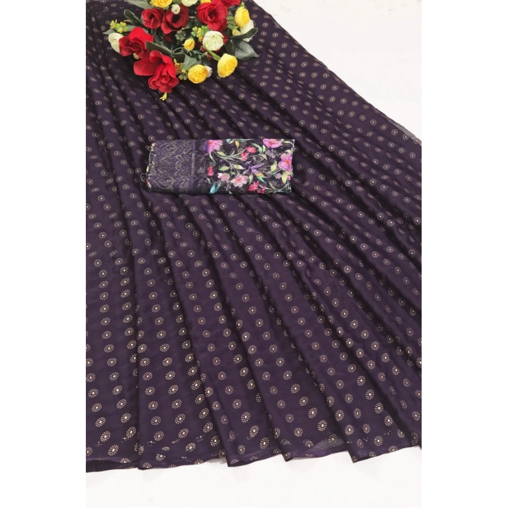 Women's Printed Brasso Saree With Unstitched Blouse (Magenta, 5-6 Mtrs) - Image 5