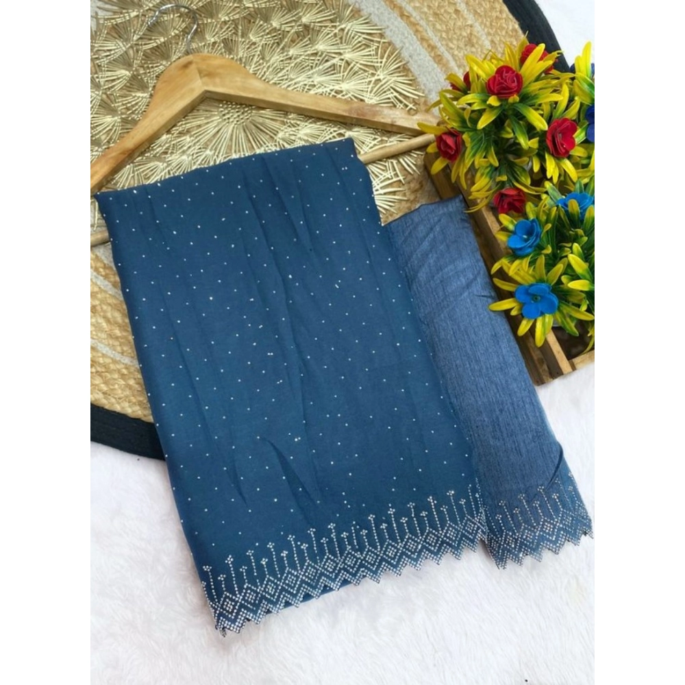 Women's Georgette Stone Work Saree With Unstitched Blouse 5.5Mtr (Grey)