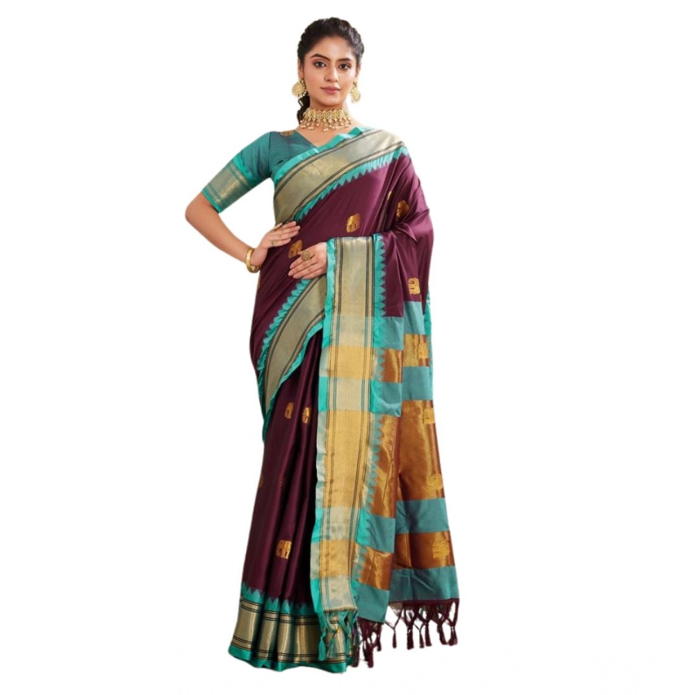 Women's Silk Blended Jaquard Woven Saree With Unstitched Blouse 5.5Mtr (Purple) - Image 5