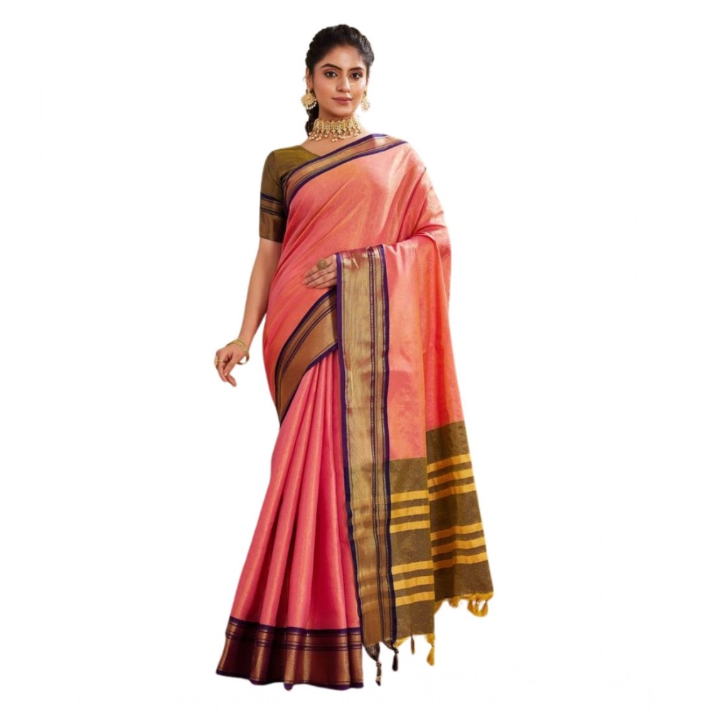 Women's Silk Blended Jaquard Woven Saree With Unstitched Blouse 5.5Mtr (Pink) - Image 5