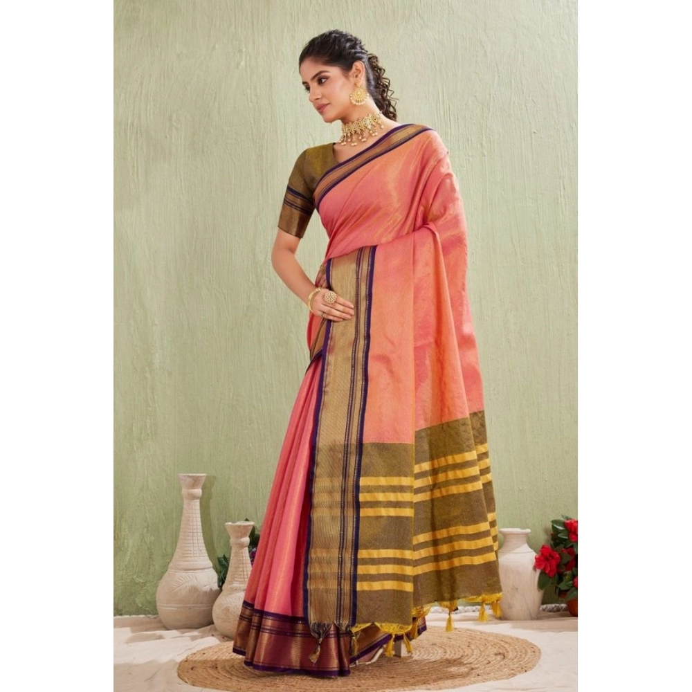 Women's Silk Blended Jaquard Woven Saree With Unstitched Blouse 5.5Mtr (Pink) - Image 2