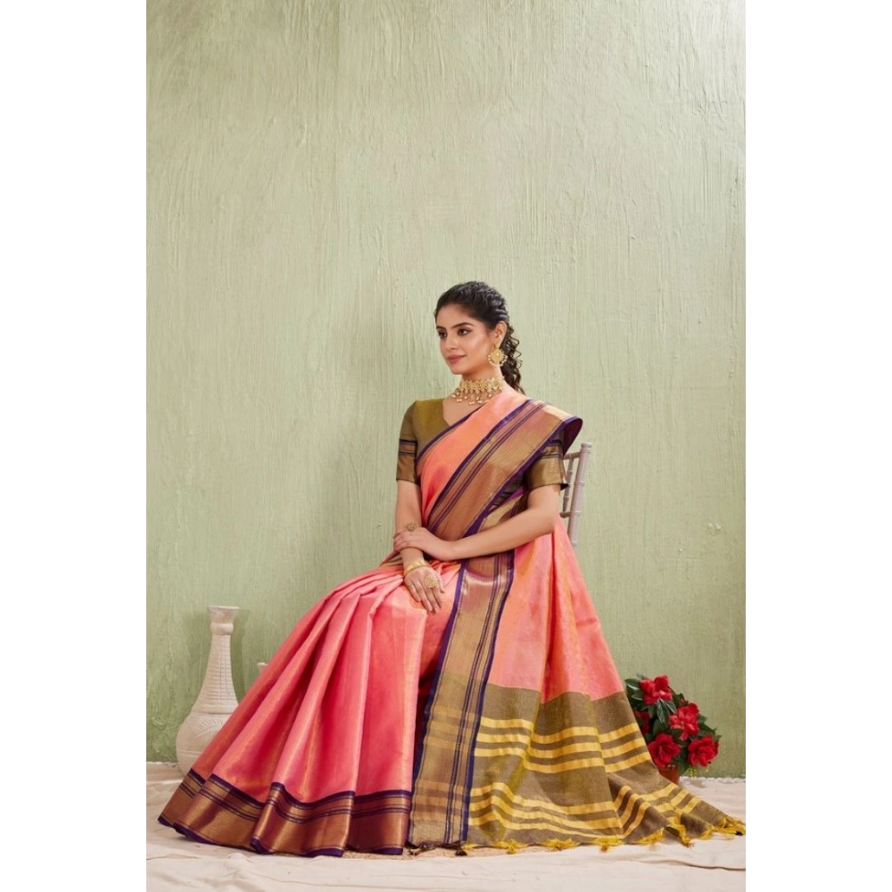 Women's Silk Blended Jaquard Woven Saree With Unstitched Blouse 5.5Mtr (Pink) - Image 3