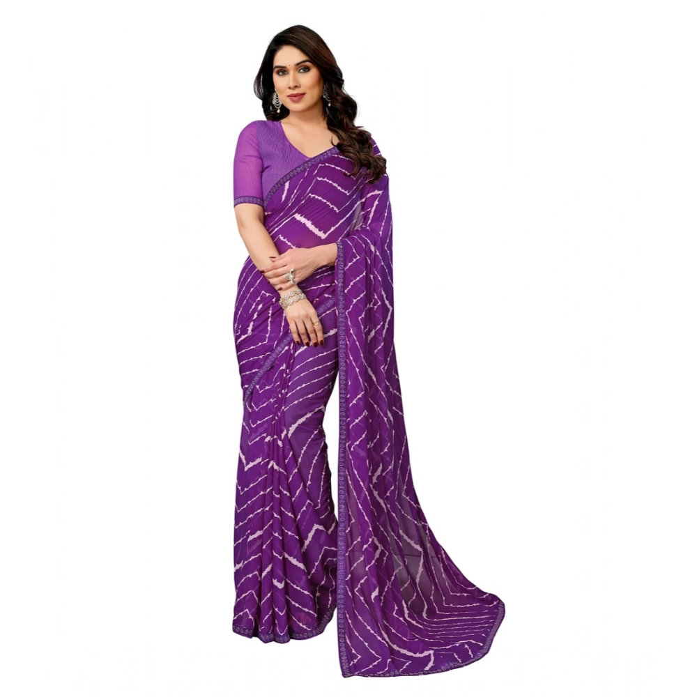 Women's Georgette Printed Saree With Unstitched Blouse 5.5Mtr (Purple)