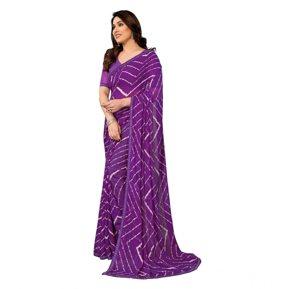 Women's Georgette Printed Saree With Unstitched Blouse 5.5Mtr (Purple) - Image 2