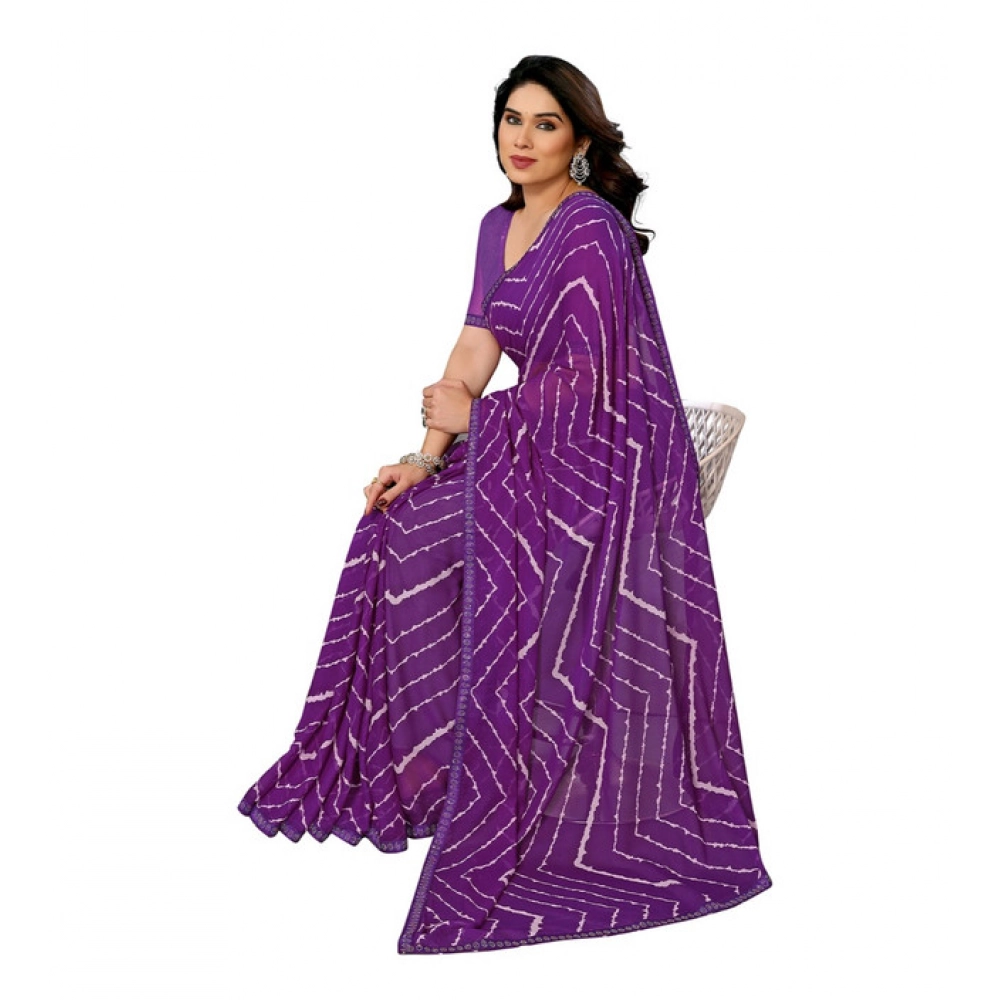Women's Georgette Printed Saree With Unstitched Blouse 5.5Mtr (Purple) - Image 4