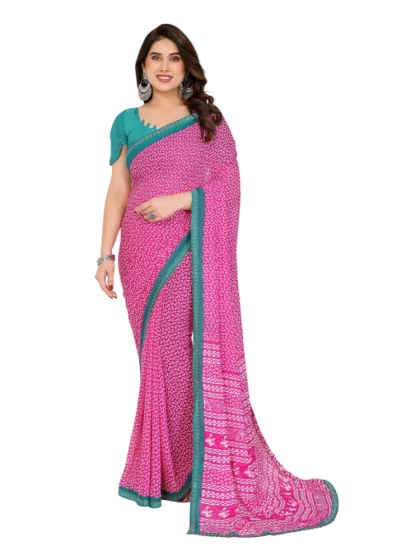 Women's Georgette Printed Saree With Unstitched Blouse 5.5Mtr (Pink)