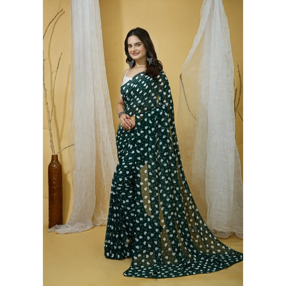 Women's Georgette Printed Saree With Unstitched Blouse 5.5Mtr (Green) - Image 2