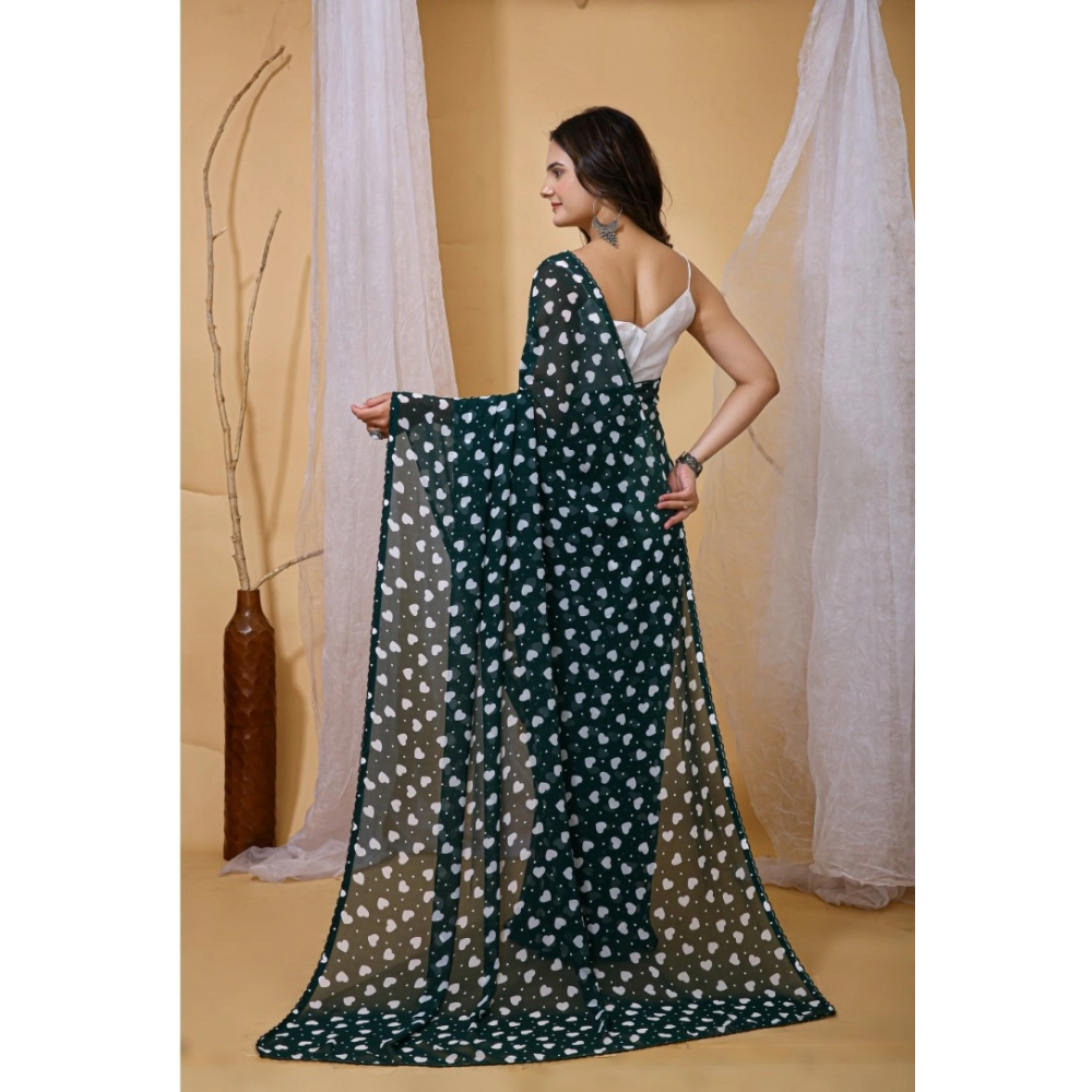 Women's Georgette Printed Saree With Unstitched Blouse 5.5Mtr (Green) - Image 4