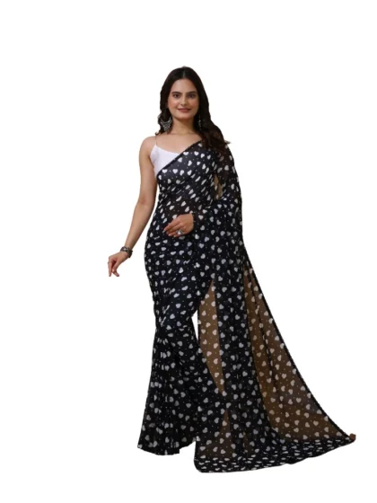 Women's Georgette Printed Saree With Unstitched Blouse 5.5Mtr (Black)