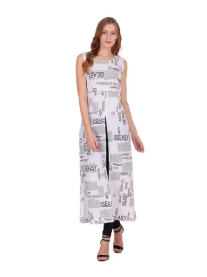 Women's Casual Crepe Sleeveless Slit Dress (White)