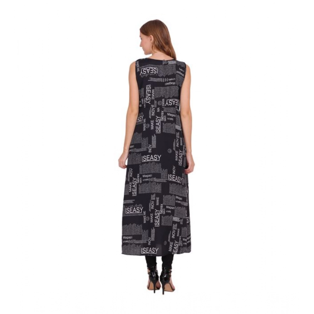 Women's Casual Crepe Sleeveless Slit Dress (Black) - Image 2