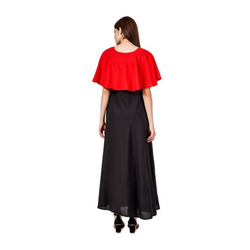Women's Casual Crepe Sleeveless Cape Dress (Red) - Image 2