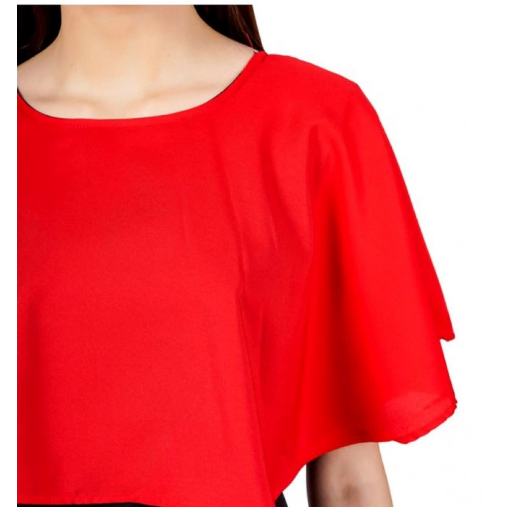 Women's Casual Crepe Sleeveless Cape Dress (Red) - Image 3