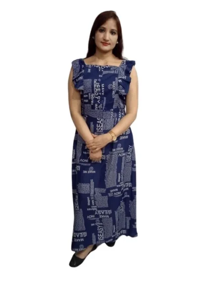Women's Casual Crepe Sleeveless Dress (Blue)
