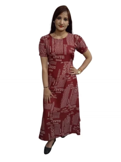 Women's Casual Crepe Half Sleeves Dress (Maroon)