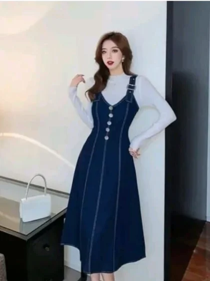 Women's Casual Denim Sleeveless Dress (Blue)