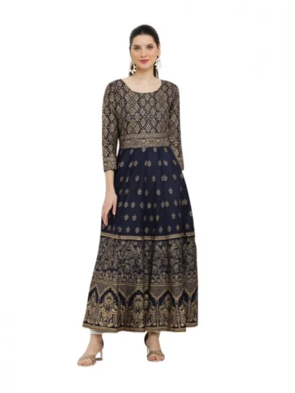 Women's Casual Rayon 3-4th Sleeves Anarkali Kurti (Blue)