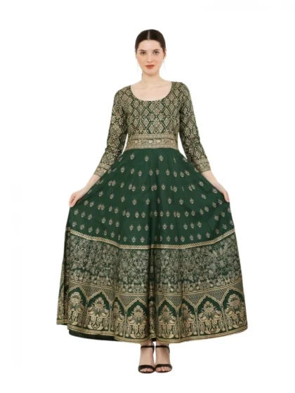 Women's Casual Rayon 3-4th Sleeves Anarkali Kurti (Green)